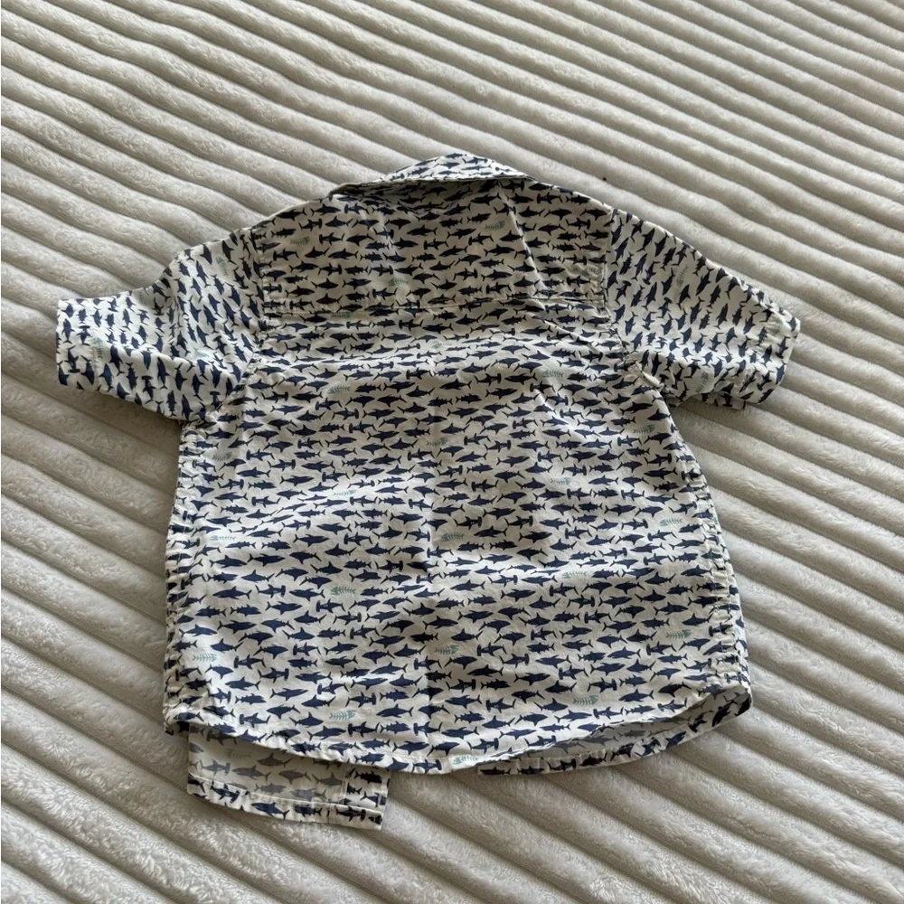 OshKosh B'gosh Blue and White Shark Print Button Down Shirt